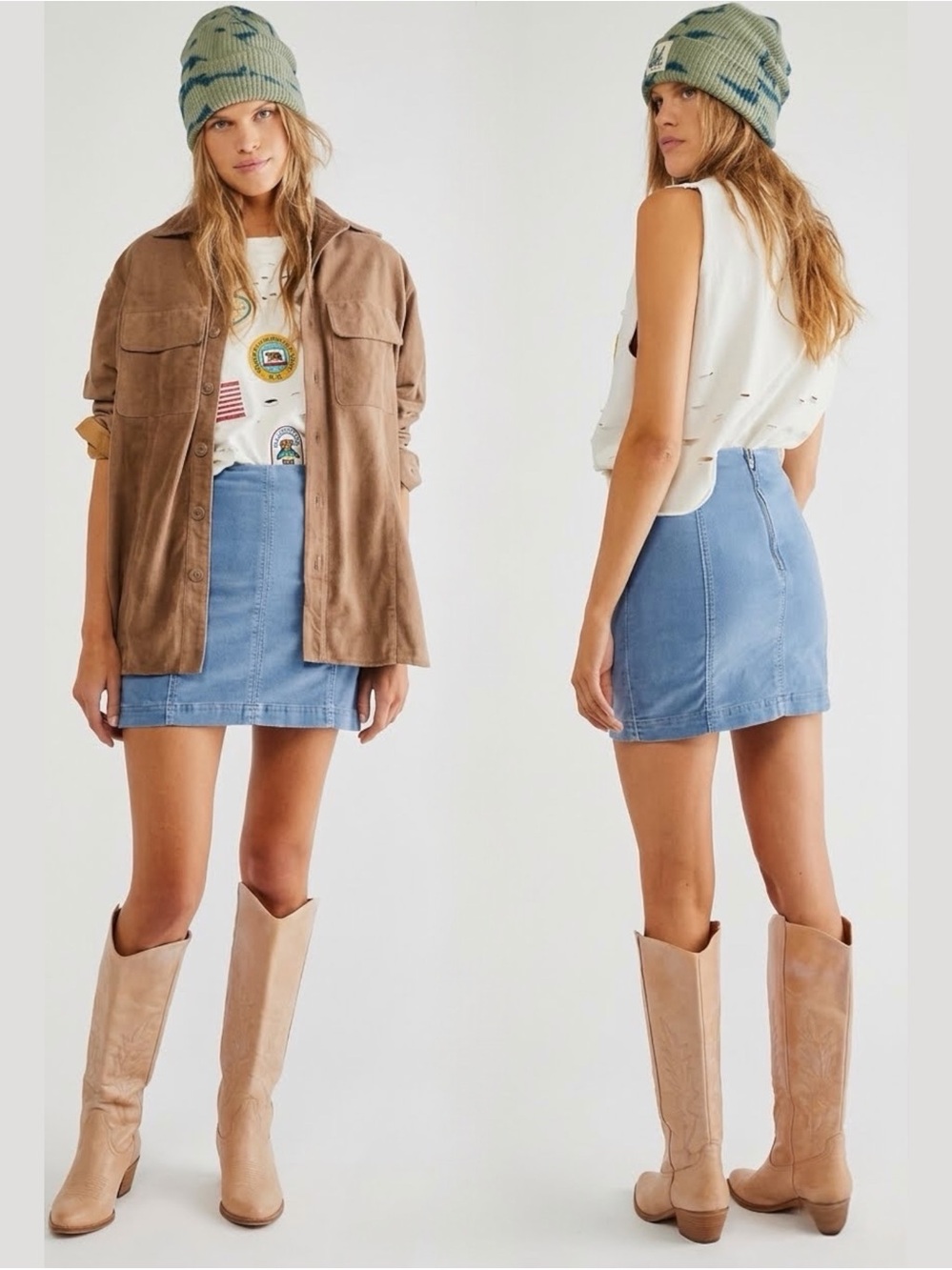 NWT Free People Modern Femme Corduroy Mini Skirt Blue Metal Retro Boho Size 4